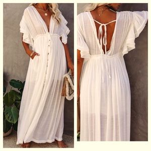 Cream V Neck Maxi Dress
